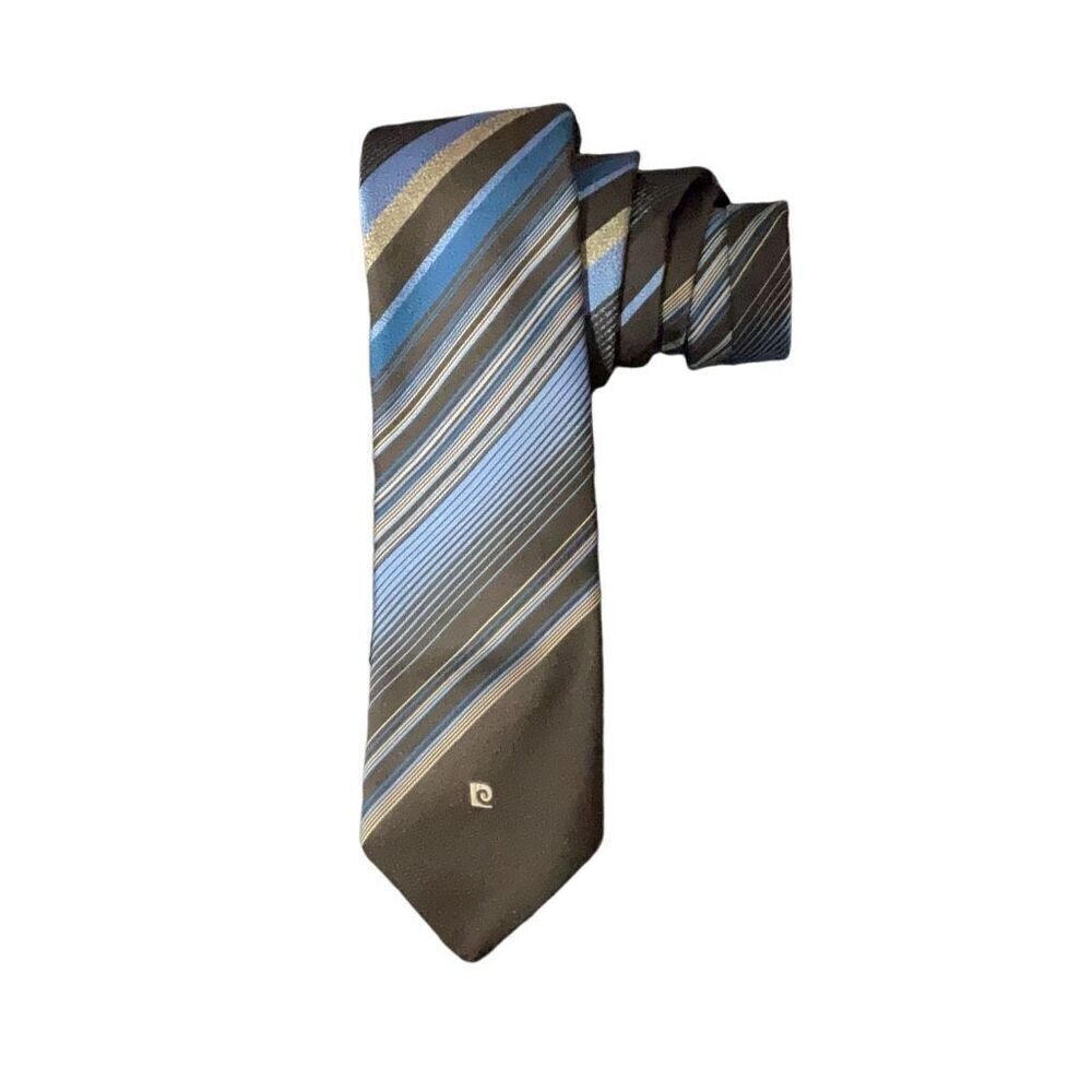 Pierre Cardin Vintage Brown Blue Striped Imported Polyester Neck Tie 54”x 2.75”